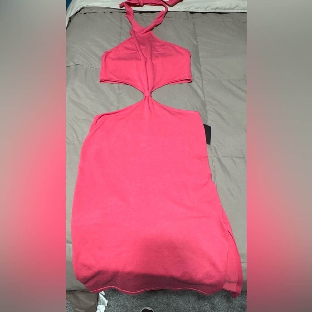 Lulu's Vibrant Pink Halter Dress with Cut-Out Sides Size XL